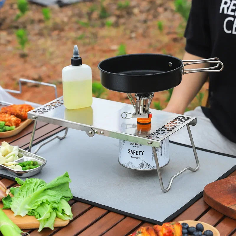 Outdoor Furnace Head Folding Table Camping Accessories Stainless Steel Portable Tea Table Multi Purpose Splicing Barbecue Table