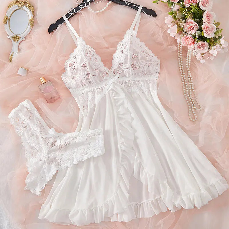 Women's Lace Lingerie Slip Dress – Sheer V-Neck Nightgown & Sleepwear