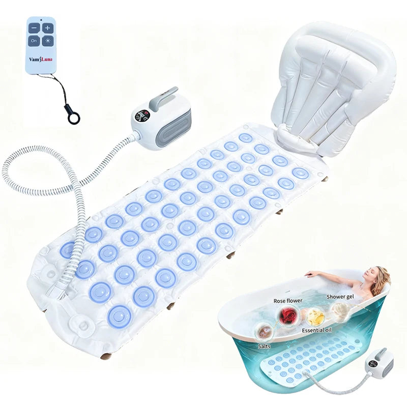 Spa Bubble Bath Massager Mat – Full-Body Massage with Remote Control & Inflatable Pillow