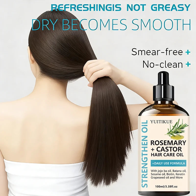 YUITIKUE Rosemary + Castor Strengthening Hair Oil - Daily Use Hair Care Oil with Jojoba & Batana Oil for Hair Growth