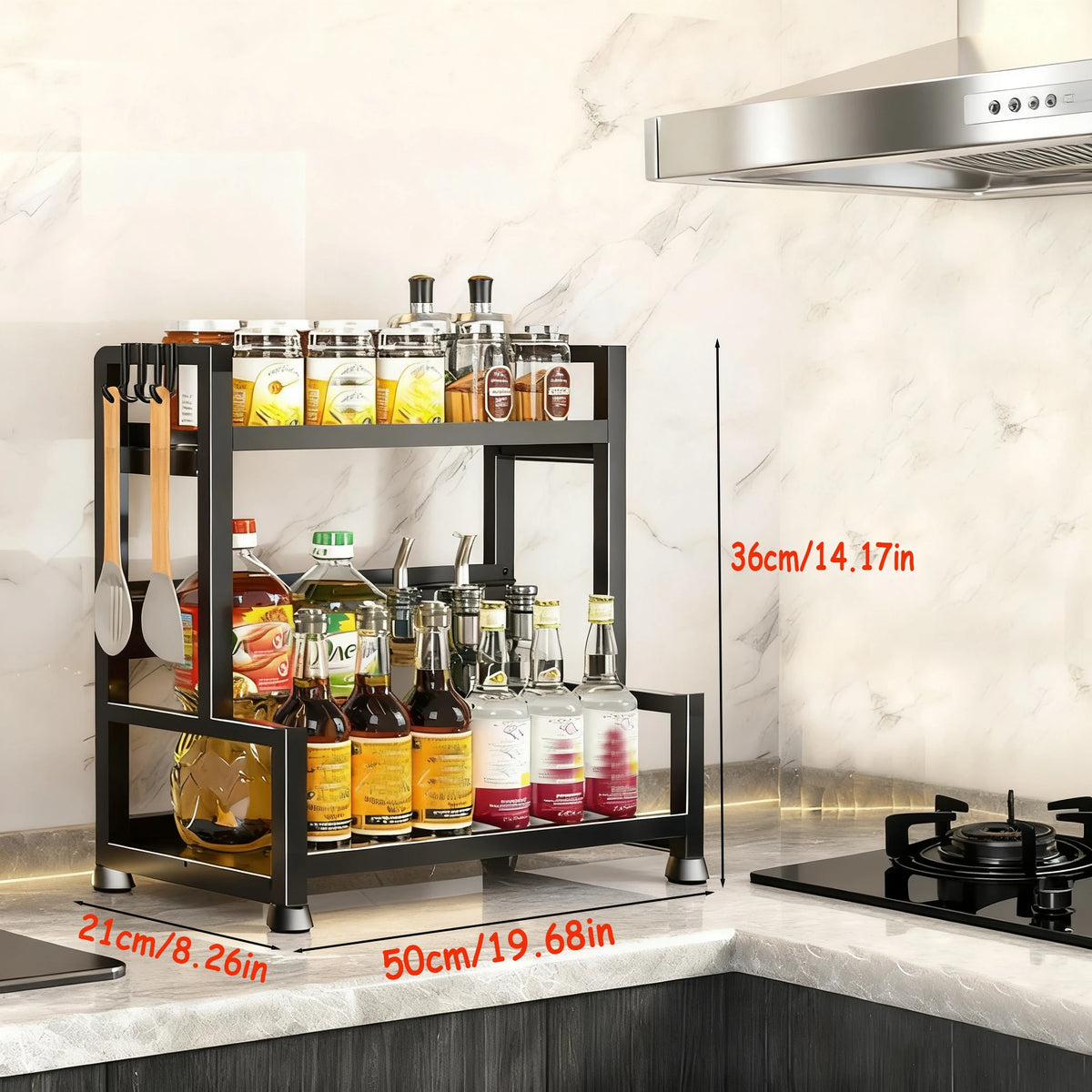 2-3 Tier Adjustable Metal Spice Rack – Freestanding Kitchen Organizer with Knife Storage