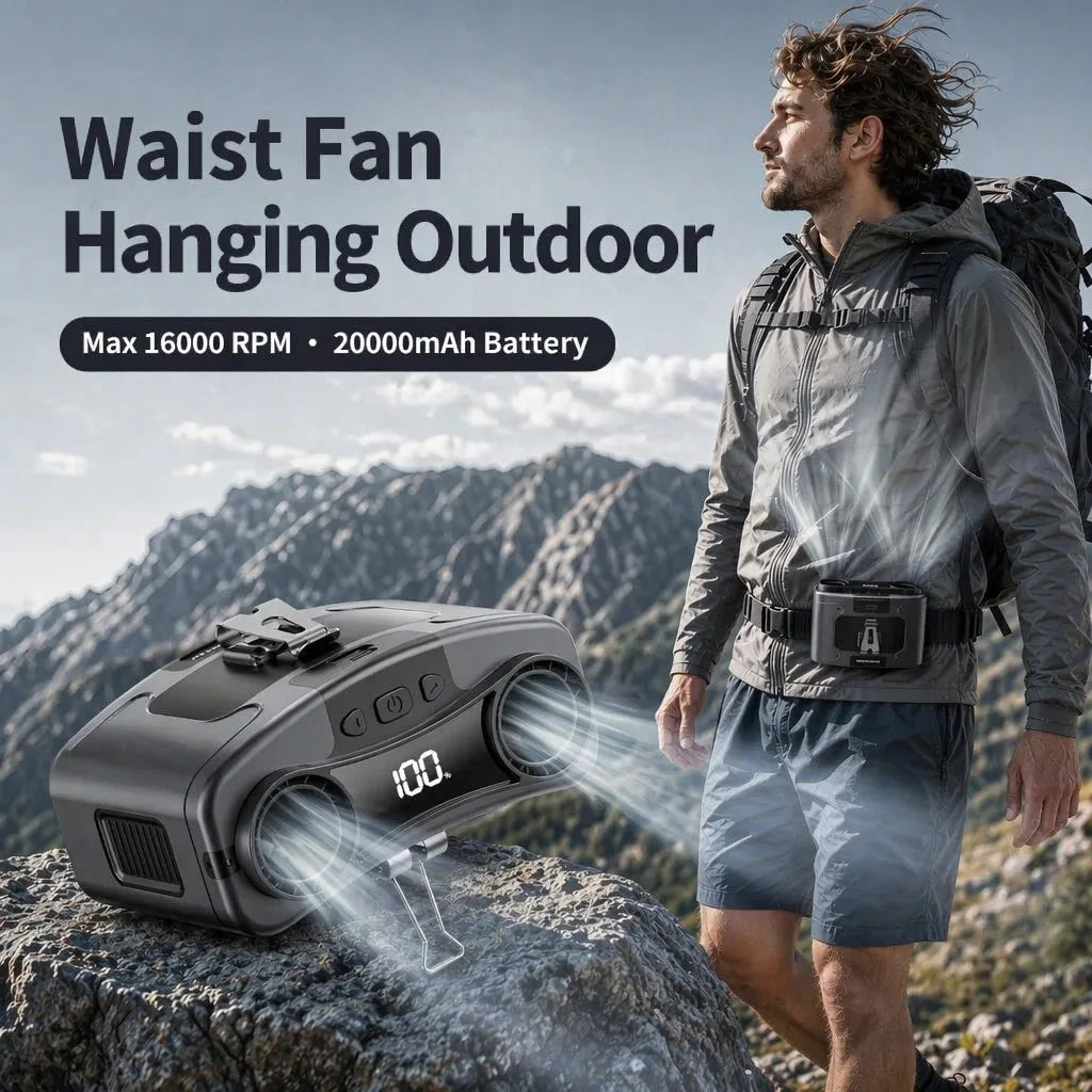 Socoolfan Portable Waist & Neck Fan – 10000/20000mAh Rechargeable Fan with 10 Speeds