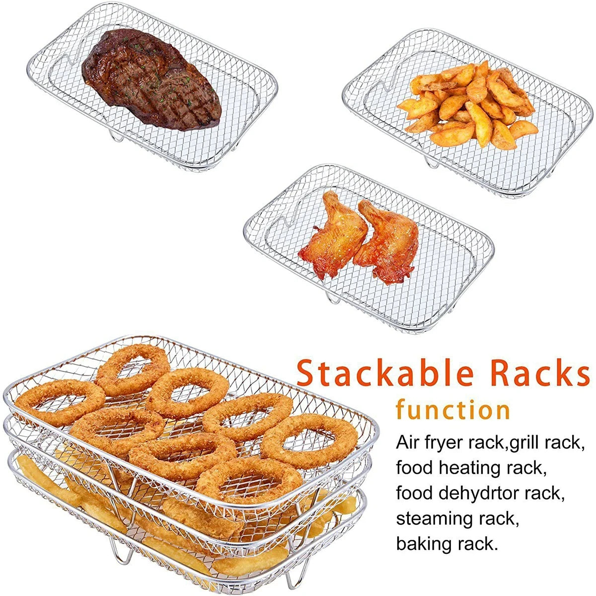 Stackable Air Fryer Rack – 304 Stainless Steel Baking & Grilling Tray for Air Fryers & Ovens