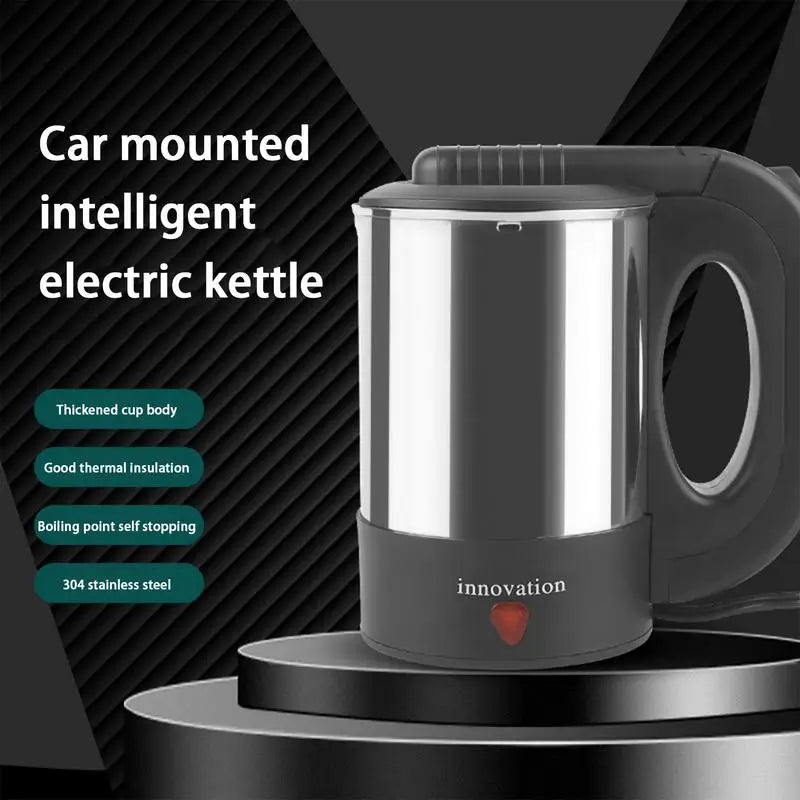 Portable Car Electric Kettle – 500ml Stainless Steel, 12V/24V Auto Shut-Off
