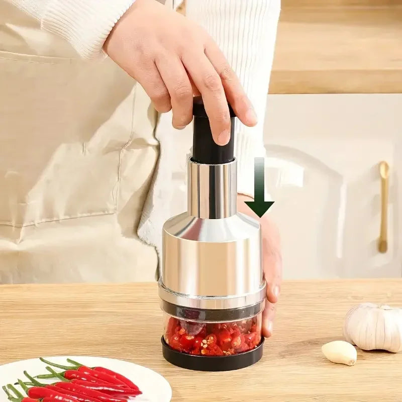 Manual Garlic Chopper & Vegetable Crusher – Handheld Stainless Steel Slicer