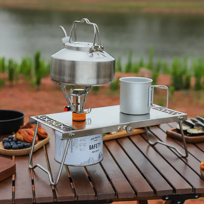 Outdoor Furnace Head Folding Table Camping Accessories Stainless Steel Portable Tea Table Multi Purpose Splicing Barbecue Table
