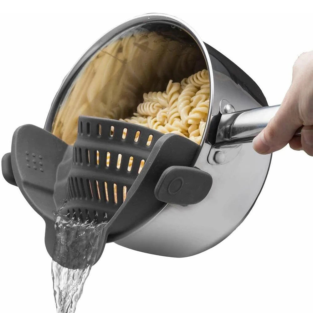 Silicone Kitchen Strainer Clip On Pots and Pans Drain Rack Pasta Noodl…