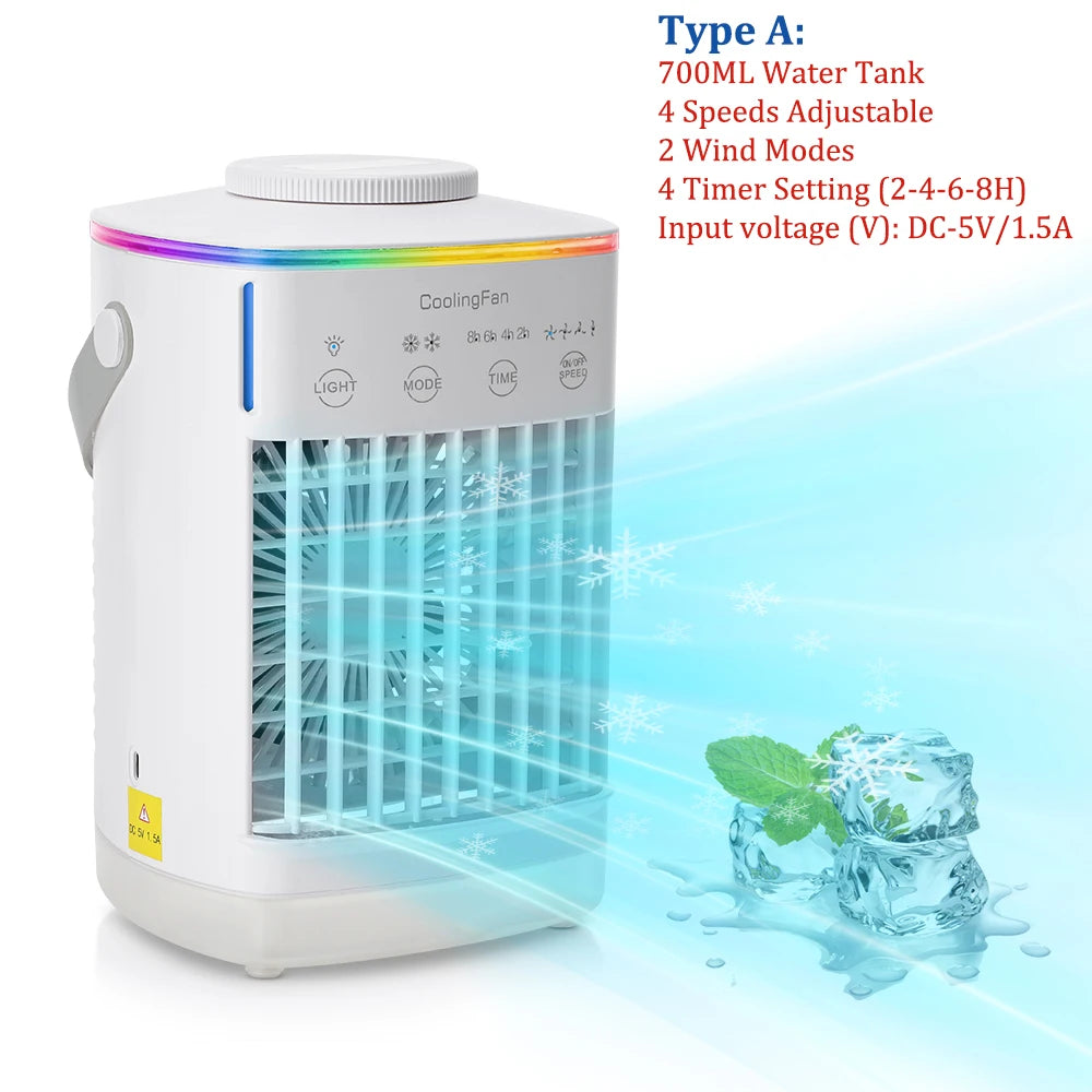Desktop Air Conditioner Fan Portable Air Cooler Fan With LED Night Lig…