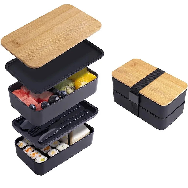 Adult Bento Lunch Box, 2-Tier Food Storage Container Set with Cutlery