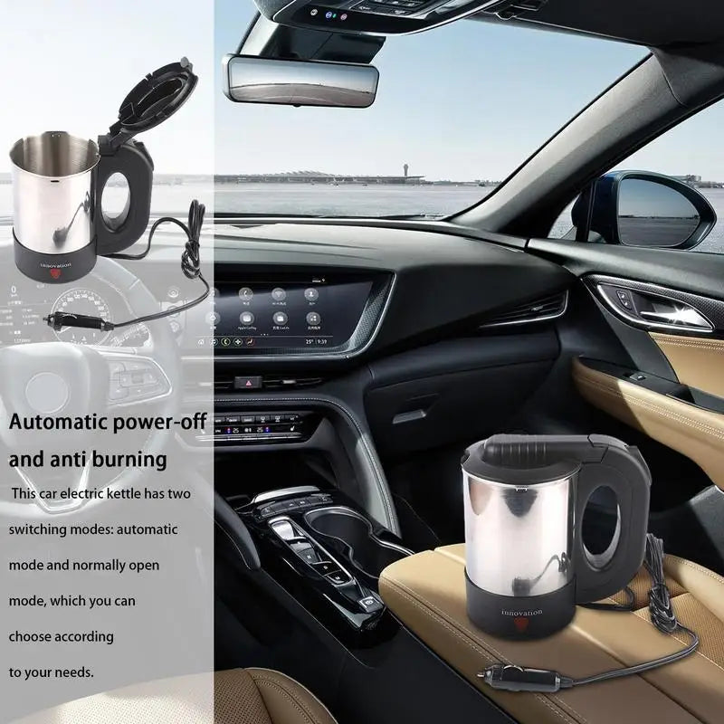Portable Car Electric Kettle – 500ml Stainless Steel, 12V/24V Auto Shut-Off
