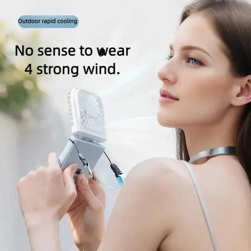 3-in-1 Foldable Neck Fan – Handheld USB Rechargeable Mini Fan with 3000mAh Battery