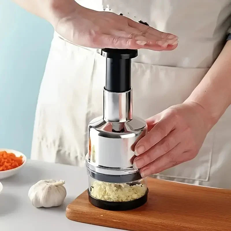 Manual Garlic Chopper & Vegetable Crusher – Handheld Stainless Steel Slicer