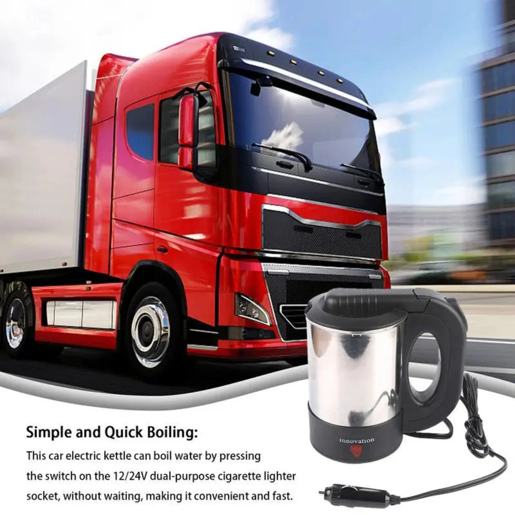 Portable Car Electric Kettle – 500ml Stainless Steel, 12V/24V Auto Shut-Off
