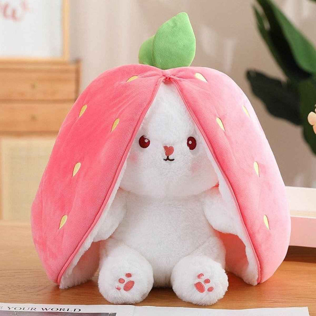 Reversible Bunny Plush Toy | Strawberry & Carrot Stuffed Animal for Ki…i