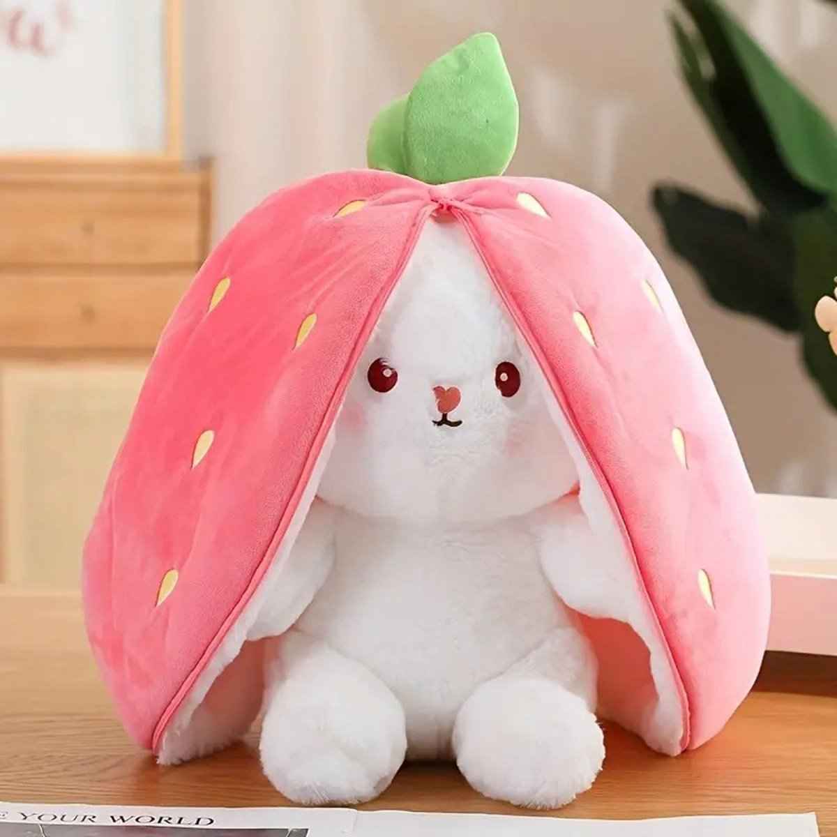 Reversible Bunny Plush Toy | Strawberry & Carrot Stuffed Animal for Ki…i