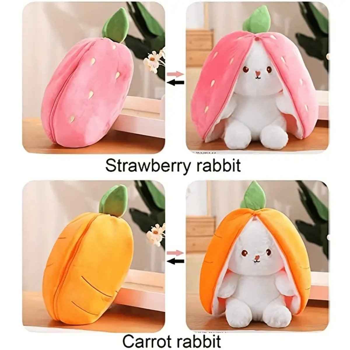 Reversible Bunny Plush Toy | Strawberry & Carrot Stuffed Animal for Ki…i