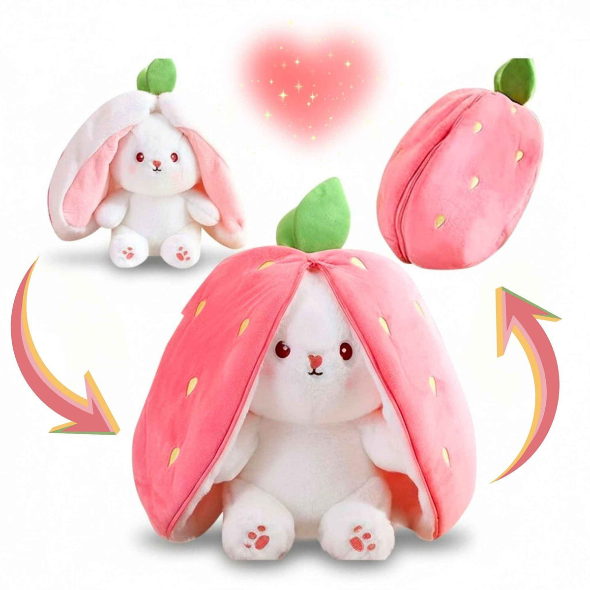 Reversible Bunny Plush Toy | Strawberry & Carrot Stuffed Animal for Ki…i
