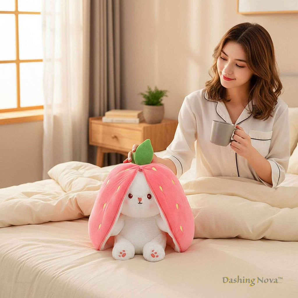 Reversible Bunny Plush Toy | Strawberry & Carrot Stuffed Animal for Ki…i