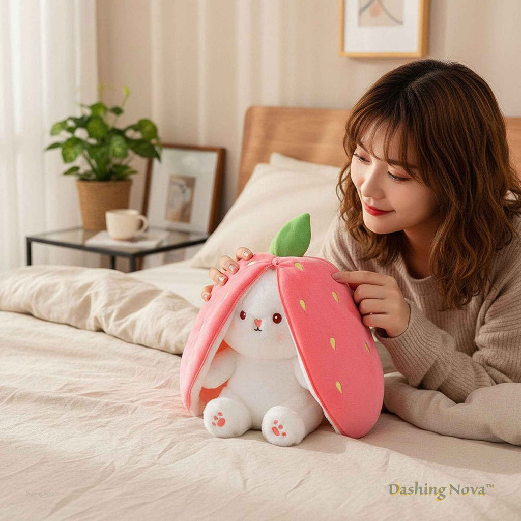 Reversible Bunny Plush Toy | Strawberry & Carrot Stuffed Animal for Ki…i