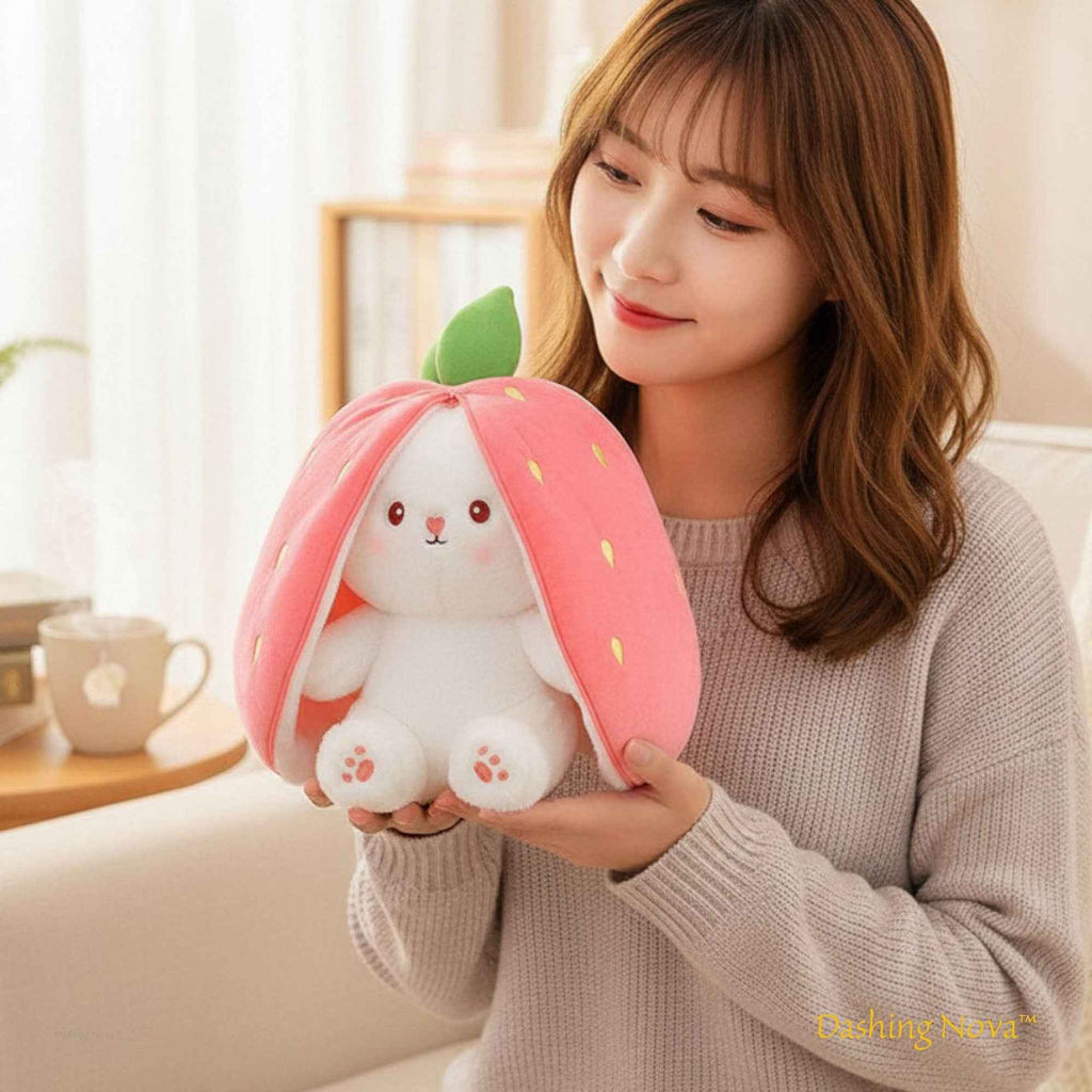 Reversible Bunny Plush Toy | Strawberry & Carrot Stuffed Animal for Ki…i